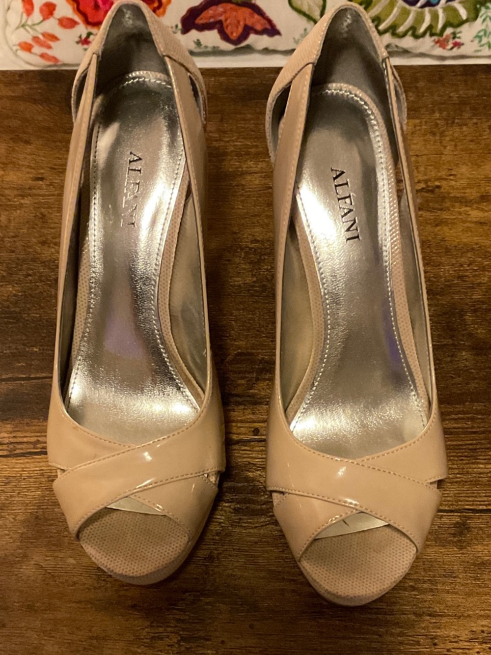 Alfani Beige/Nude Patent Peep-Toe Heels, 5.5M